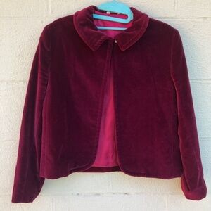 Vintage Liz Claiborne Women's Cranberry Gemstone Velvet 1 Button Blazer